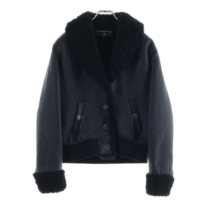 Chanel CC Logo Shearling Short Jacket Black