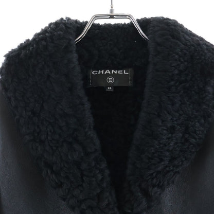 Chanel CC Logo Shearling Short Jacket Black — view 3