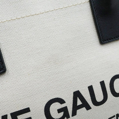 Saint Laurent Paris Rive Gauche Name Design Leather Handle Canvas Tote Bag Beige — view 7