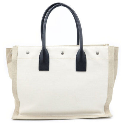 Saint Laurent Paris Rive Gauche Name Design Leather Handle Canvas Tote Bag Beige — view 2