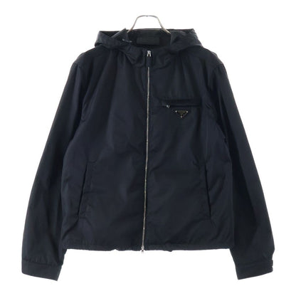 Prada Hooded Re-Nylon Jacket Triangle Logo Nylon Zip Up Black