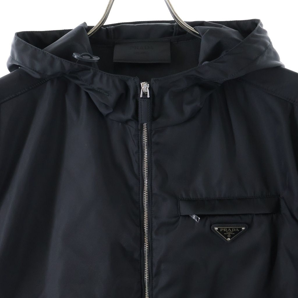 Prada Hooded Re-Nylon Jacket Triangle Logo Nylon Zip Up Black — view 3