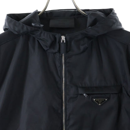 Prada Hooded Re-Nylon Jacket Triangle Logo Nylon Zip Up Black — view 3