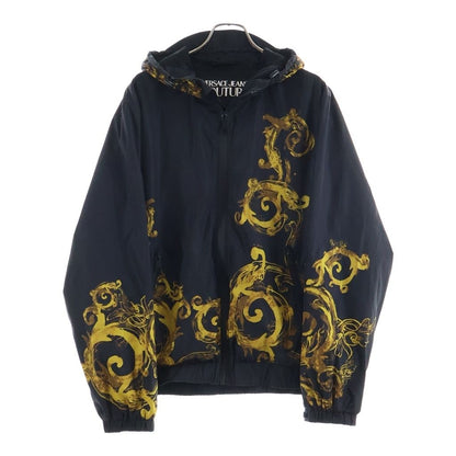 Versace Barocco Pattern Nylon Hooded Jacket Black Gold