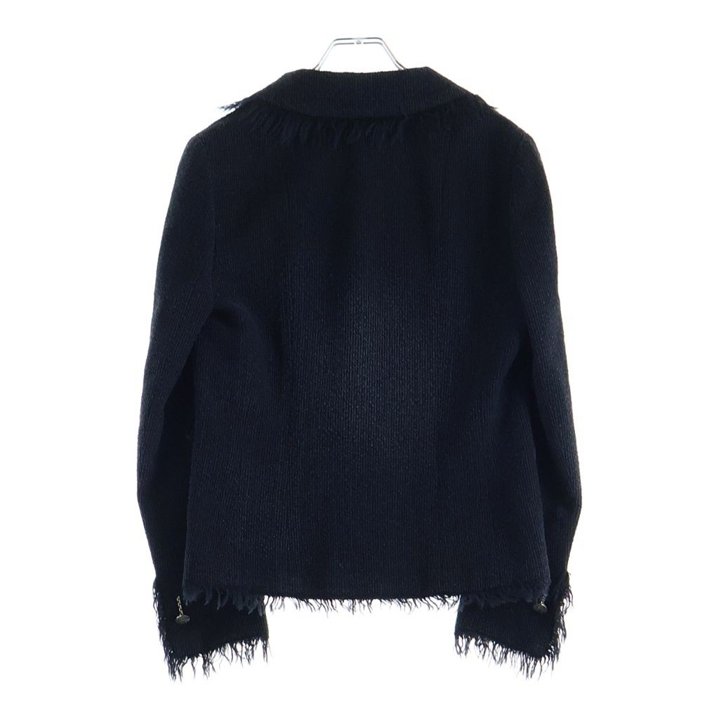 Chanel CC Logo Fringe Tweed Jacket Navy Silver — view 2