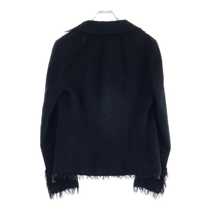 Chanel CC Logo Fringe Tweed Jacket Navy Silver — view 2