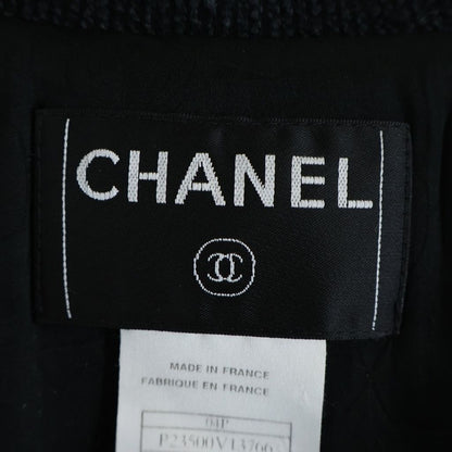 Chanel CC Logo Fringe Tweed Jacket Navy Silver — view 7