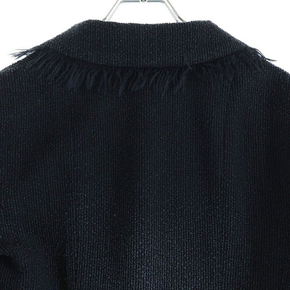 Chanel CC Logo Fringe Tweed Jacket Navy Silver — view 4