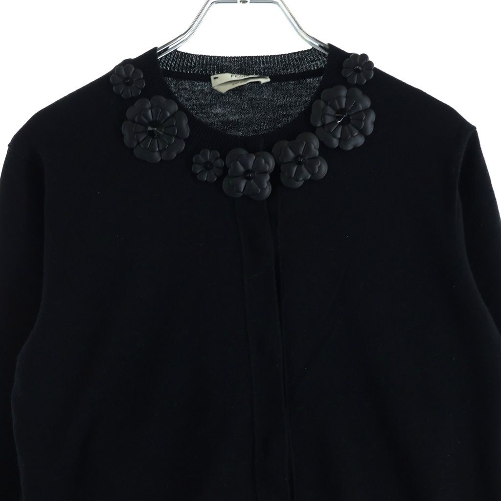 Fendi Flower Motif Knit Cardigan Black Wool — view 3