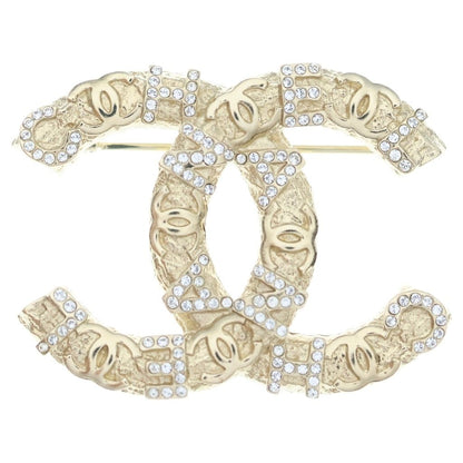 Chanel Rhinestone CC Logo Pin Badge Brooch Gold
