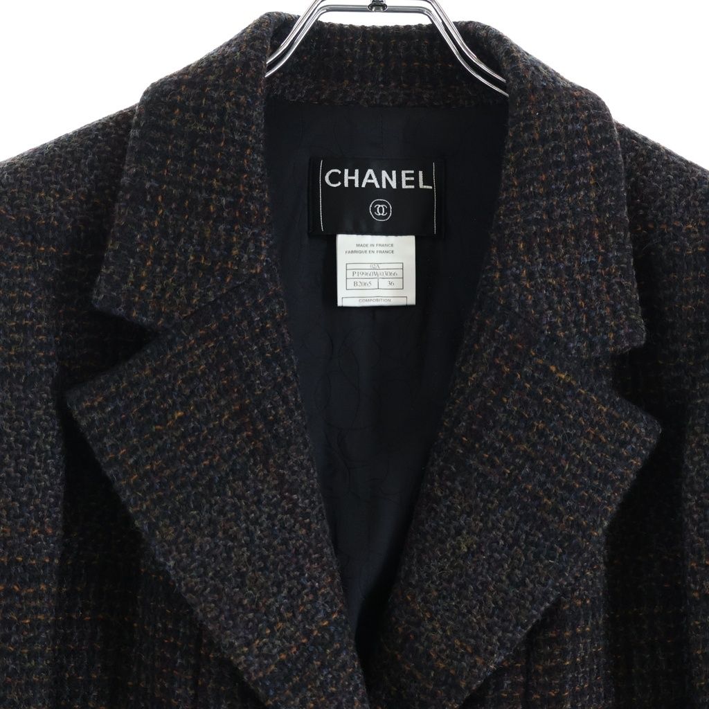 Chanel Set Tweed Jacket & Mini Skirt CC Logo Choco Bar Brown — view 3
