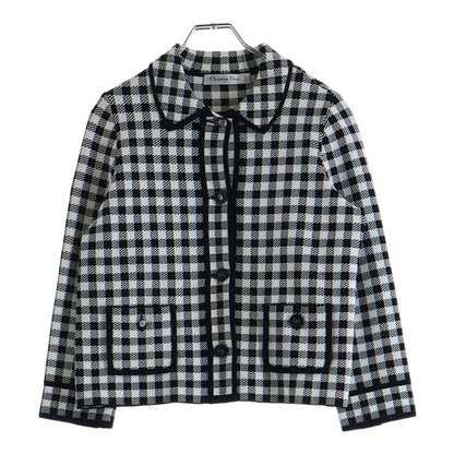 Dior Gingham Check Cropped Jacket CD Button Rayon Nylon Black White