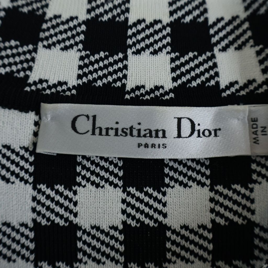 Dior Gingham Check Cropped Jacket CD Button Rayon Nylon Black White — view 7