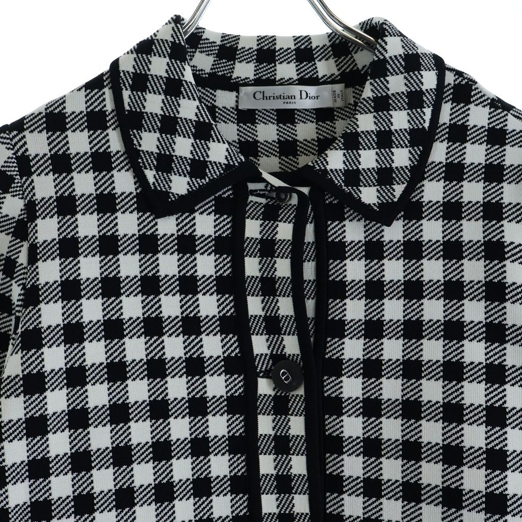 Dior Gingham Check Cropped Jacket CD Button Rayon Nylon Black White — view 3