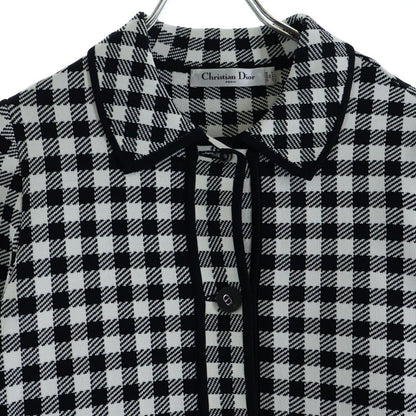 Dior Gingham Check Cropped Jacket CD Button Rayon Nylon Black White — view 3