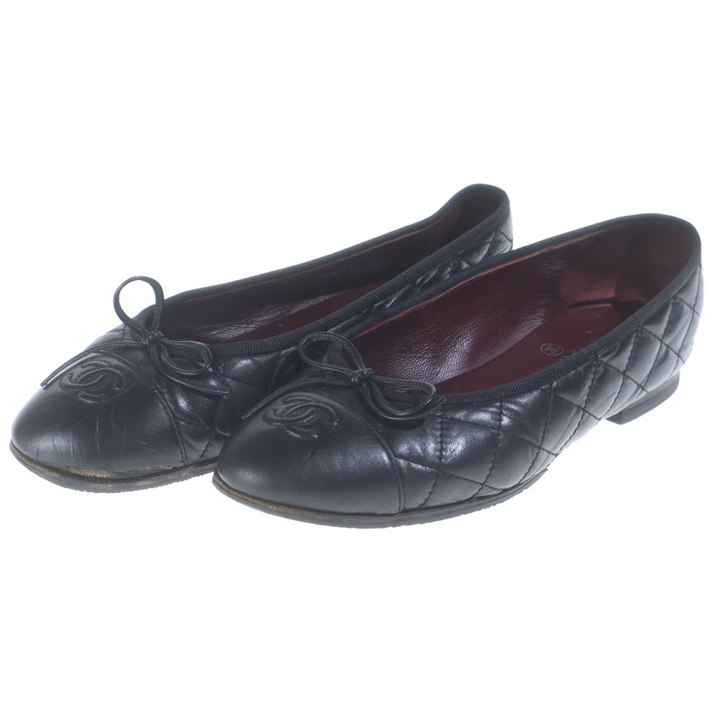 Chanel Quilted CC Logo Ballerina Flat Shoes Leather Pumps Black