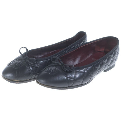 Chanel Quilted CC Logo Ballerina Flat Shoes Leather Pumps Black