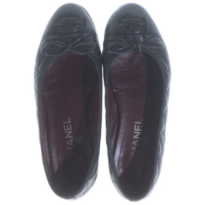 Chanel Quilted CC Logo Ballerina Flat Shoes Leather Pumps Black — view 4