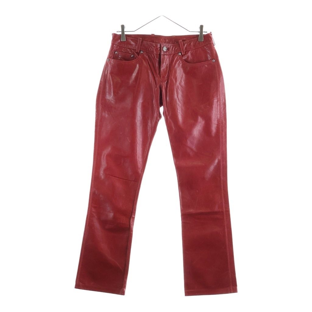 Chrome Hearts Lthr Pants Leather Cross Ball Button Long