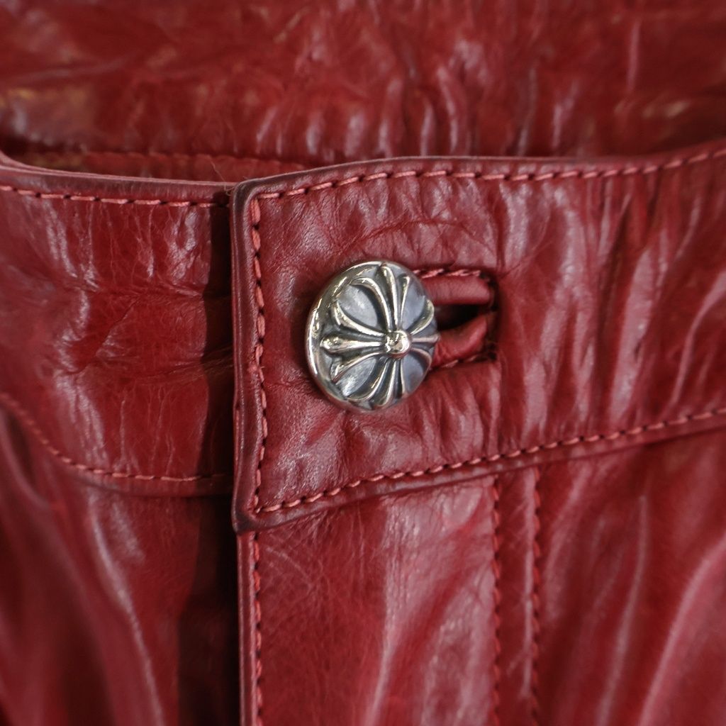 Chrome Hearts Lthr Pants Leather Cross Ball Button Long — view 6
