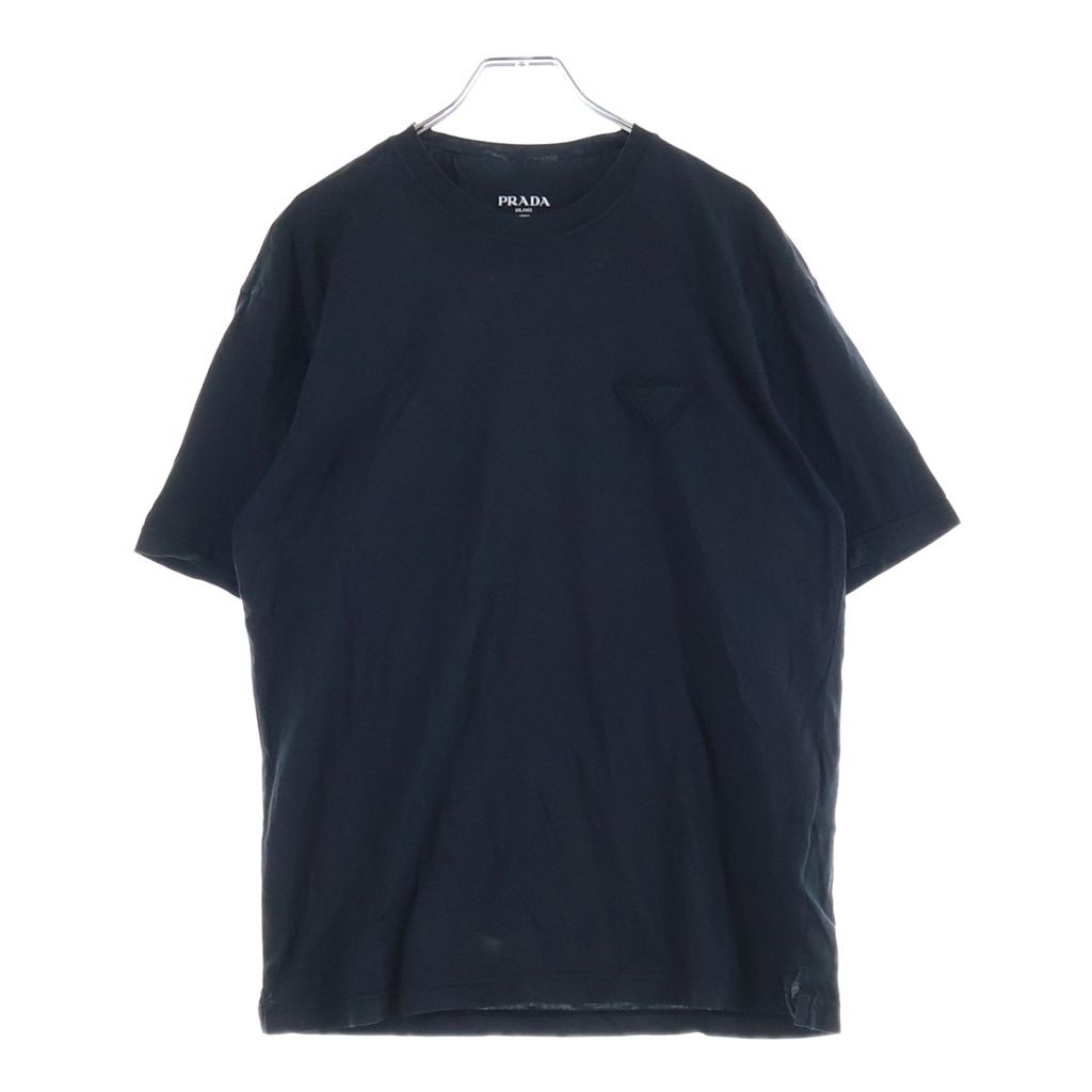 Prada Front Triangle Logo Patch Crew Neck Short Sleeve T-Shirt Black