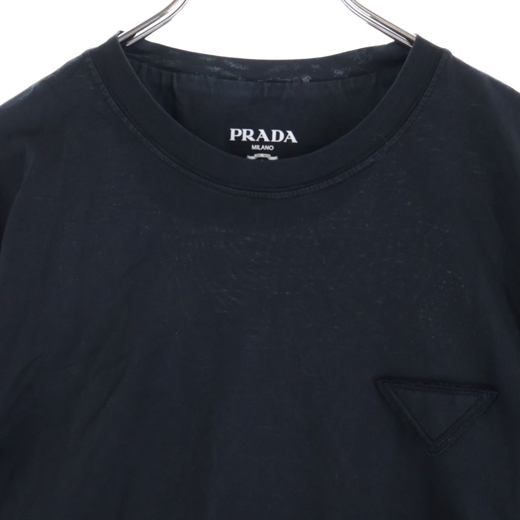 Prada Front Triangle Logo Patch Crew Neck Short Sleeve T-Shirt Black — view 3