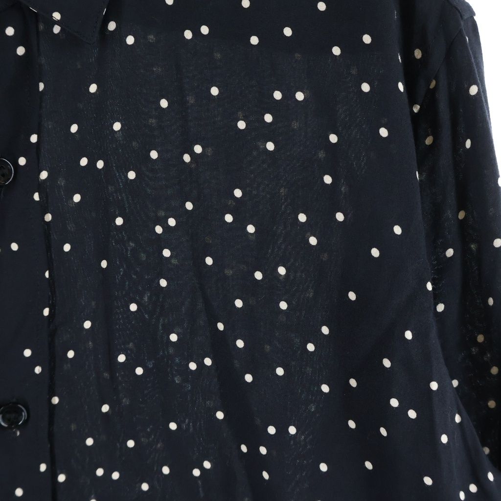 Saint Laurent Paris Polka Dot All Over Print Rayon Long Sleeve Shirt Black — view 4