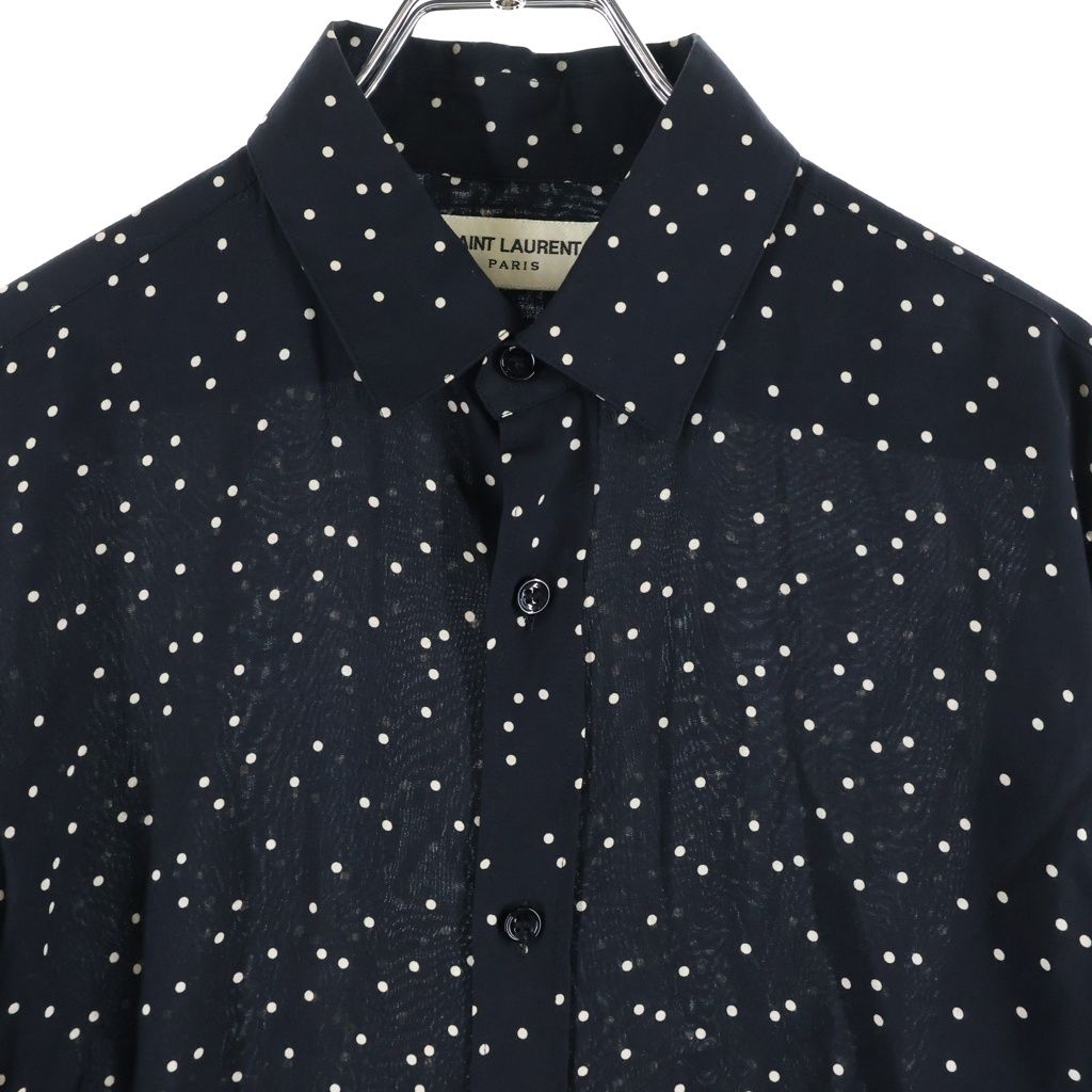 Saint Laurent Paris Polka Dot All Over Print Rayon Long Sleeve Shirt Black — view 3