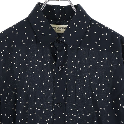 Saint Laurent Paris Polka Dot All Over Print Rayon Long Sleeve Shirt Black — view 3