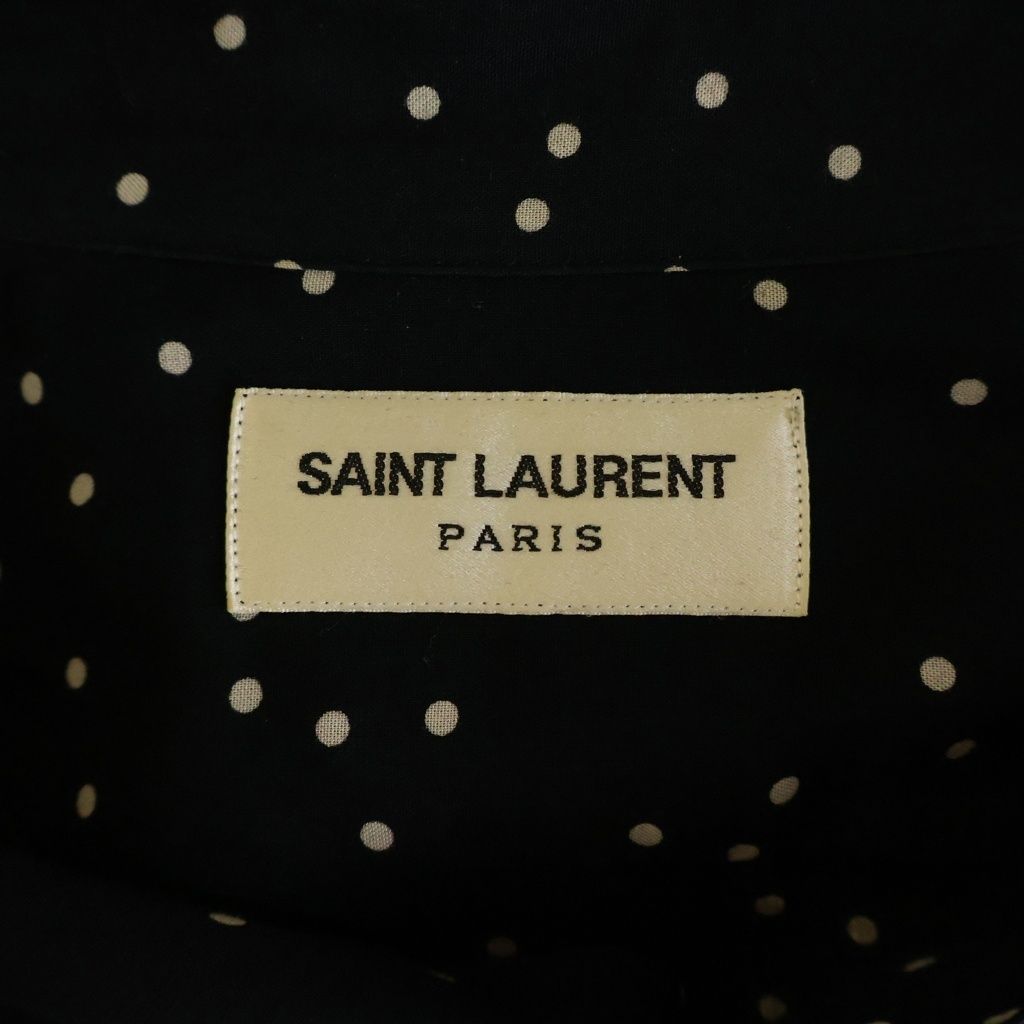 Saint Laurent Paris Polka Dot All Over Print Rayon Long Sleeve Shirt Black — view 6