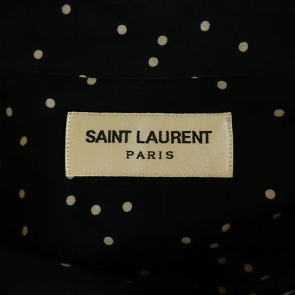 Saint Laurent Paris Polka Dot All Over Print Rayon Long Sleeve Shirt Black — view 6