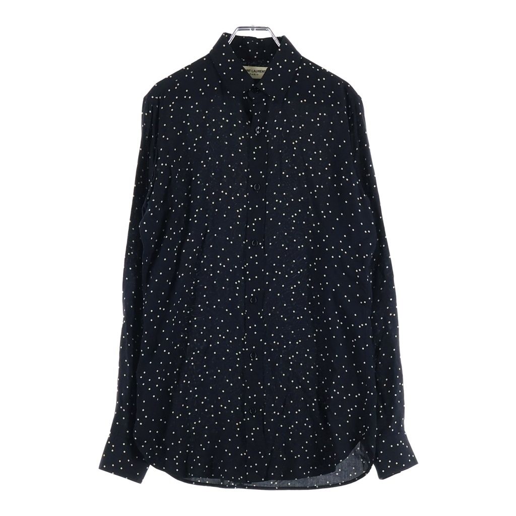 Saint Laurent Paris Polka Dot All Over Print Rayon Long Sleeve Shirt Black