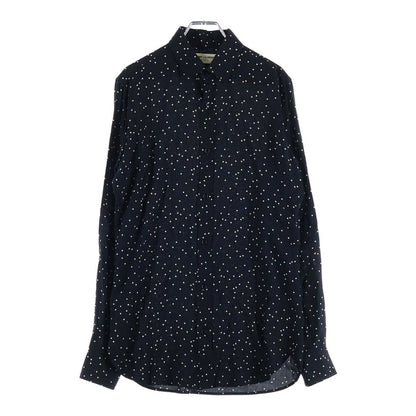 Saint Laurent Paris Polka Dot All Over Print Rayon Long Sleeve Shirt Black