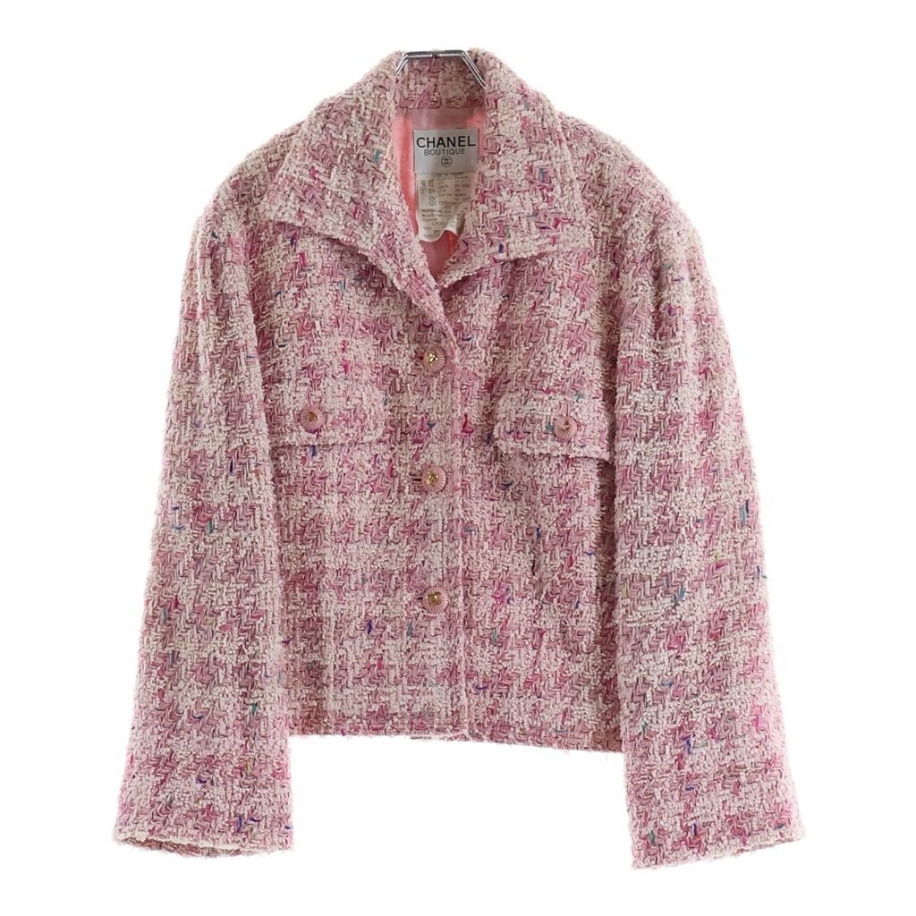 Chanel 93c CC Logo Tweed Jacket Pink Gold