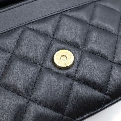 Chanel Quilted Lambskin Leather Chain Wallet Shoulder Bag Gold Black Plate — view 6