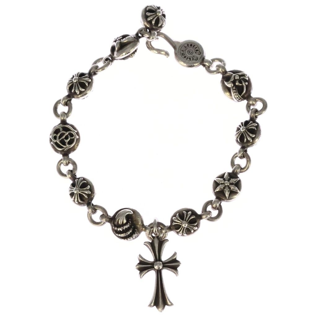 Chrome Hearts No2 Multi Ball Cross Charm Bracelet Silver
