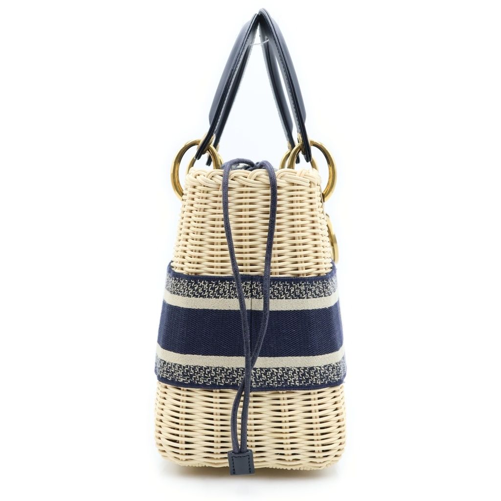 Dior Oblique Lady Medium 2-Way Shoulder Bag Basket Beige Navy Gold — view 3