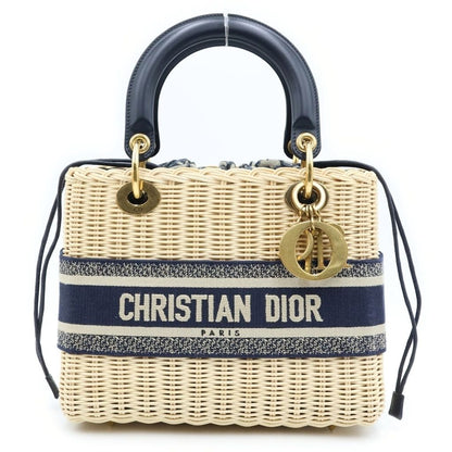Dior Oblique Lady Medium 2-Way Shoulder Bag Basket Beige Navy Gold