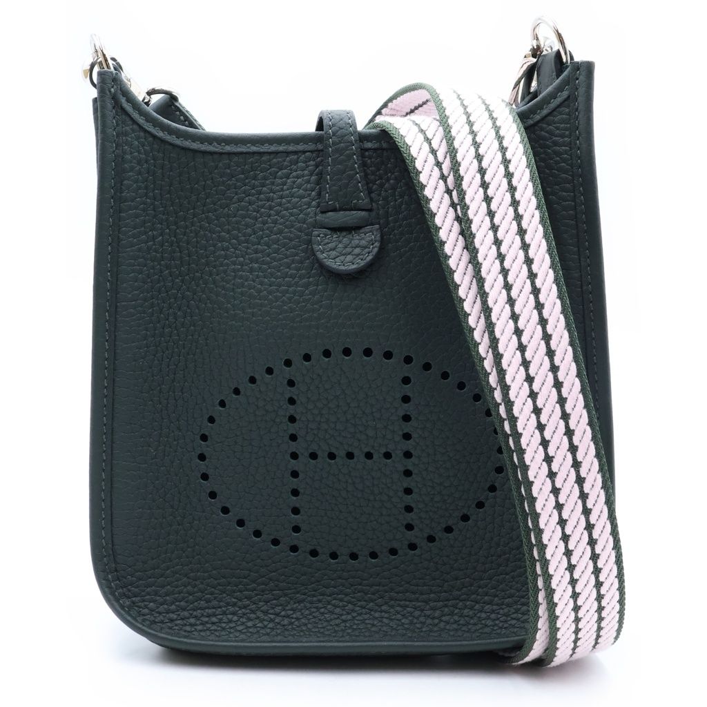 Hermes Evelyne TPM Vert Grease Taurillon Clemence Shoulder Bag Silver