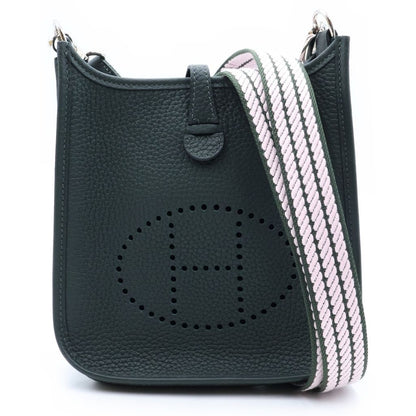 Hermes Evelyne TPM Vert Grease Taurillon Clemence Shoulder Bag Silver