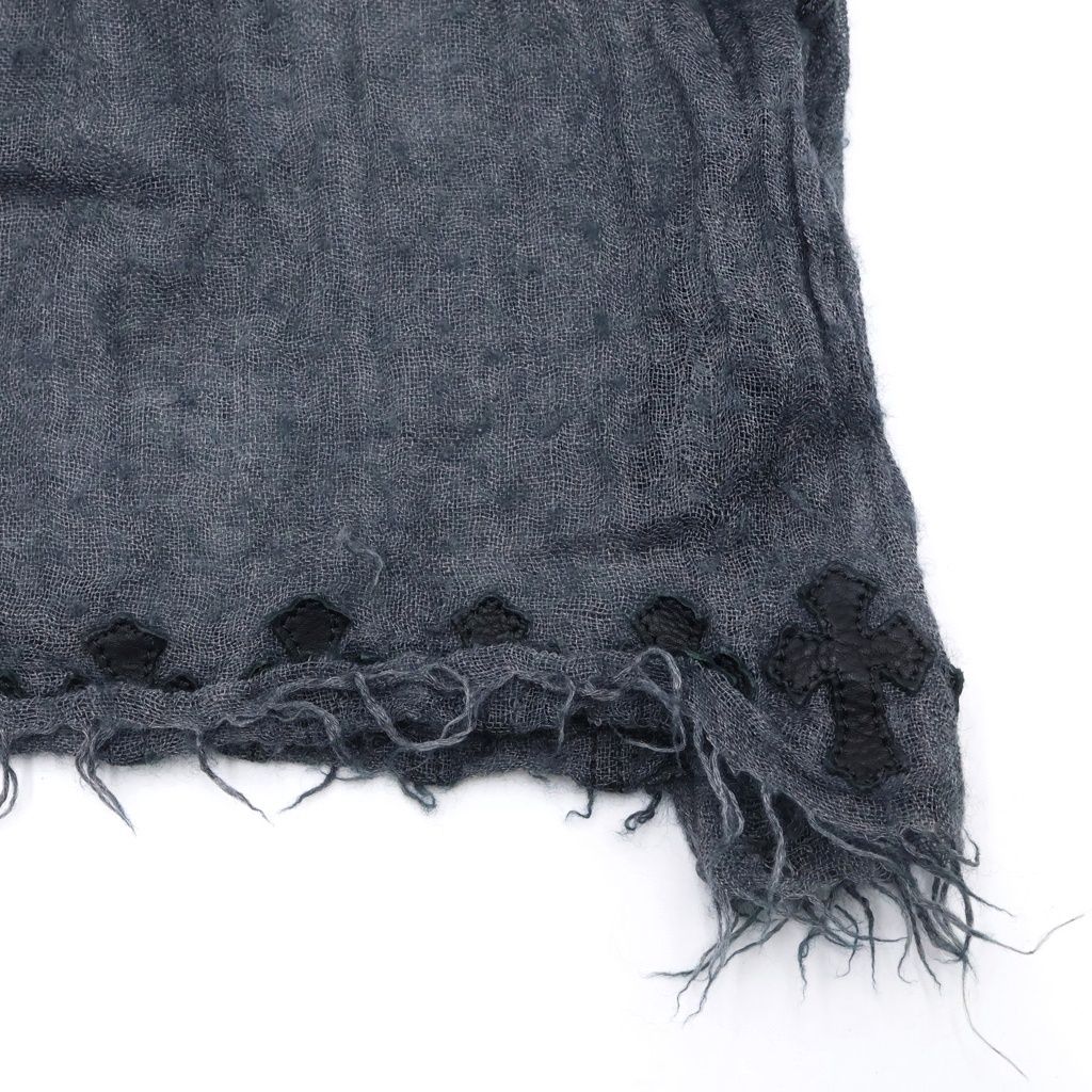 Chrome Hearts CH Stole Leather Cross Patch Fringe Shawl Gray Scarf — view 2