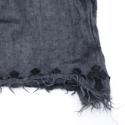 Chrome Hearts CH Stole Leather Cross Patch Fringe Shawl Gray Scarf — view 2