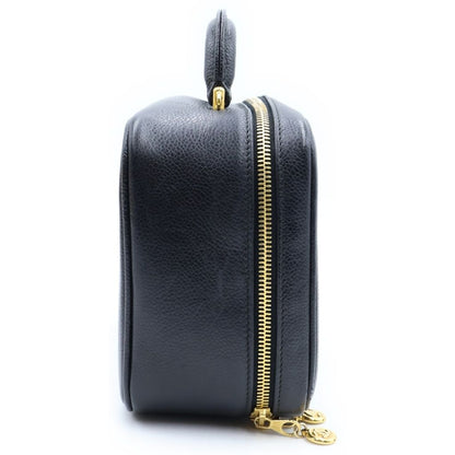 Chanel CC Logo 2-Way Vanity Bag Handbag Black Caviar Leather — view 3