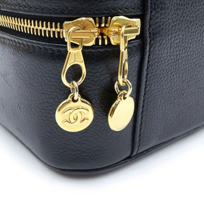 Chanel CC Logo 2-Way Vanity Bag Handbag Black Caviar Leather — view 6