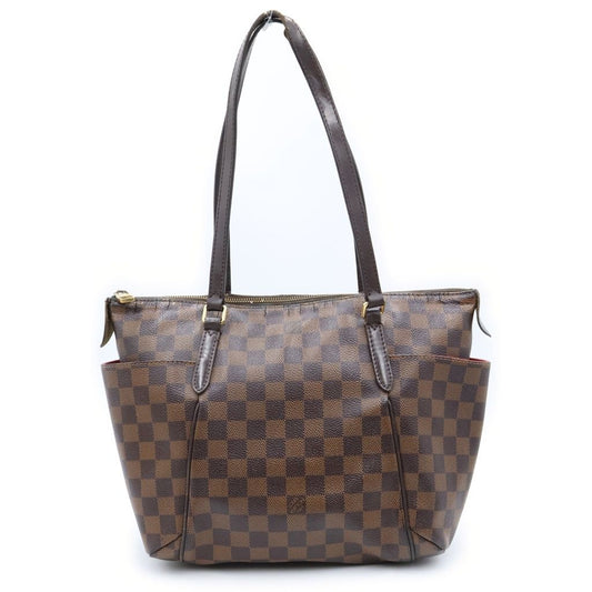Louis Vuitton Damier Totally PM Tote Bag Brown Leather Gold
