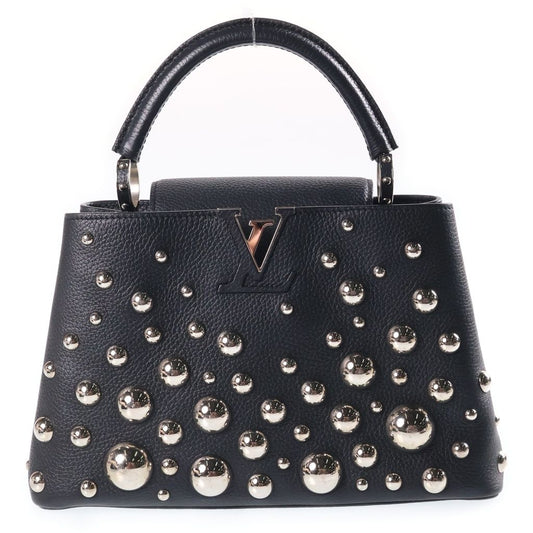 Louis Vuitton Metal Dot Capucines MM 2-Way Shoulder Bag Black Leather Silver