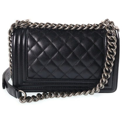 Chanel Boy 20 Small Shoulder Bag Chain Black Caviar Leather Silver — view 2