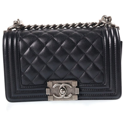 Chanel Boy 20 Small Shoulder Bag Chain Black Caviar Leather Silver