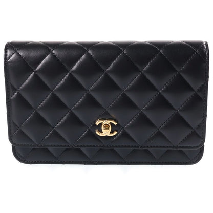 Chanel Quilted Classic Chain Wallet Shoulder Bag Black Lambskin Gold