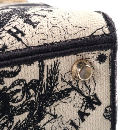Dior Lady Medium 2-Way Shoulder Bag White Black Canvas Embroidery Gold — view 6